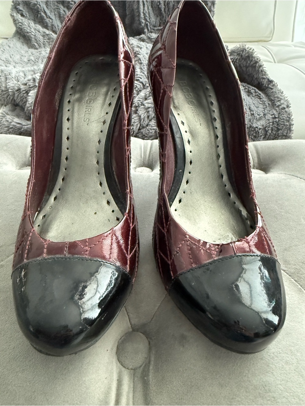 BCBGirls Quilted Patent Pumps in Burgundy and Black